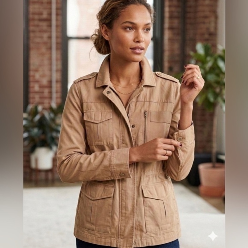 Vtg J. Crew Women's 4 Classic Twill Chino Jacket S Tan Cotton Lightweight Spring